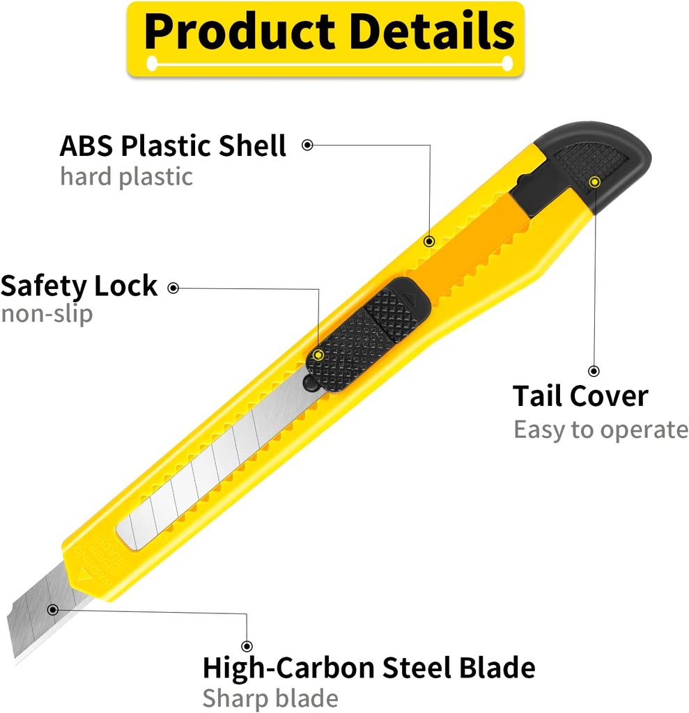 Retractable Utility Knife, Plastic Body