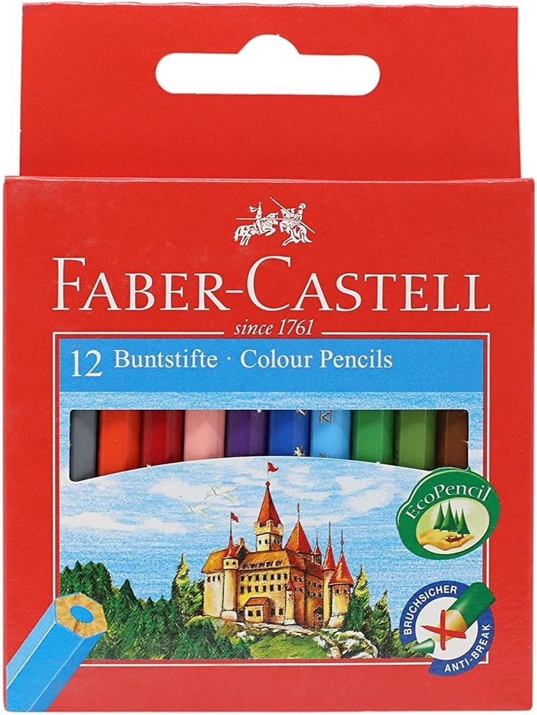 Faber-Castell Colour Pencil Box, 12 Short Pencils